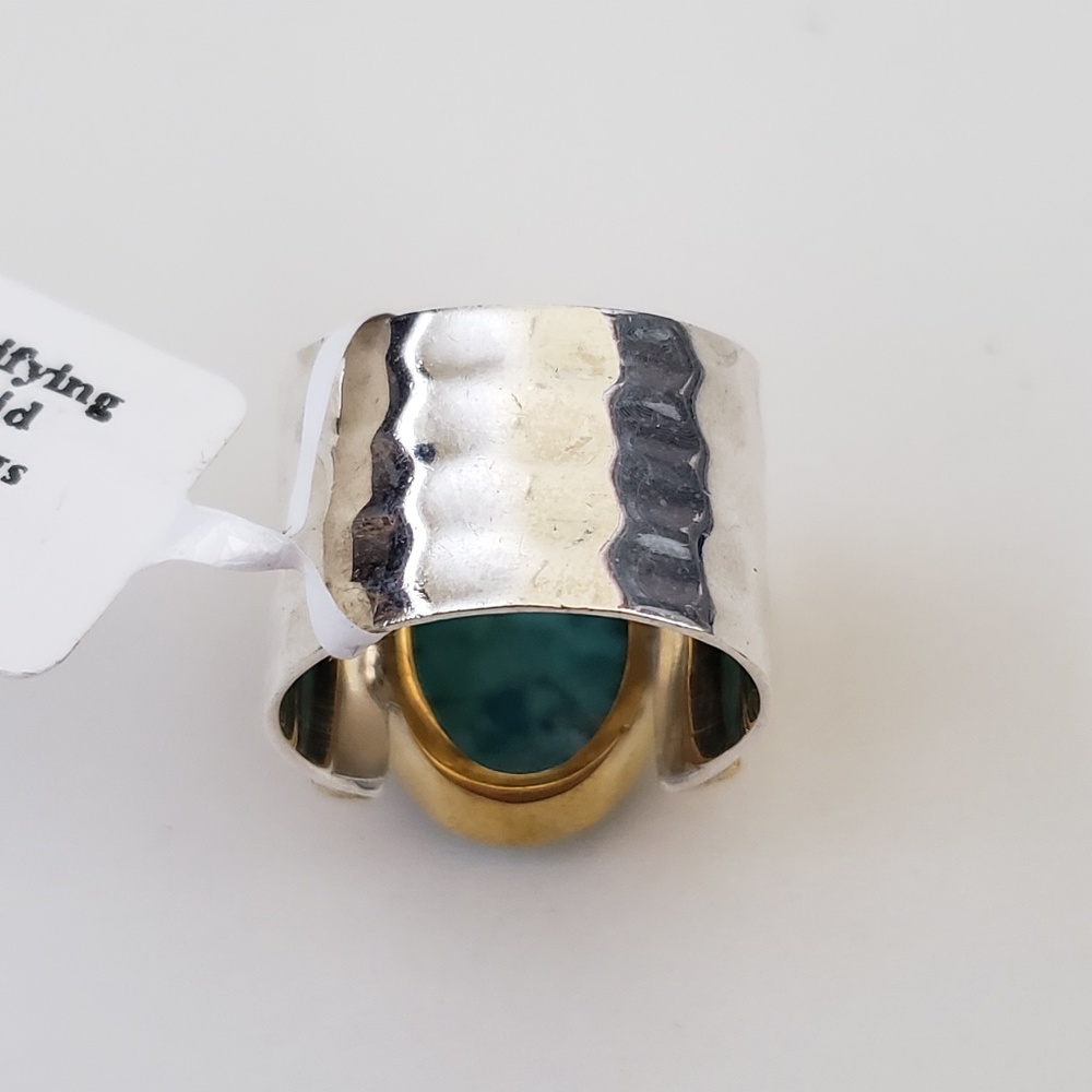 925 Sterling Silver & Brass Mohave Turquoise Ring Size 6.5 - Picture 6 of 9